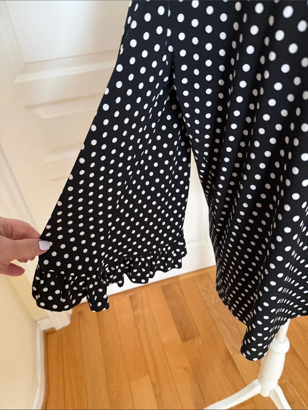 Michael Kors Black & White Polka Dot Long Sleeve Top